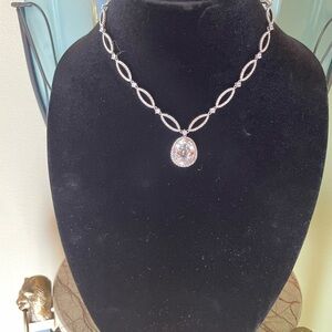 Saks Fifth Avenue Silver and White Necklace with Oval Links